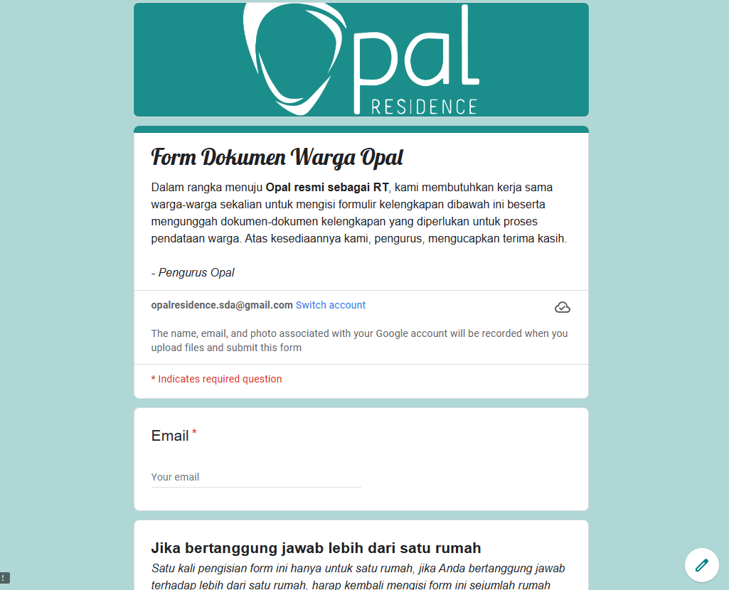 📃 Formulir Warga · OPAL Residence SDA